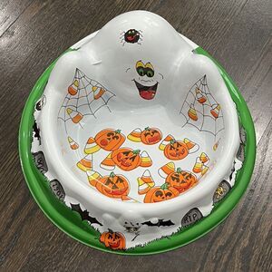 Vintage‎ Ullman Halloween Ghost Trick or Treat Candy Bowl 13” Spooky Pumpkin 3D